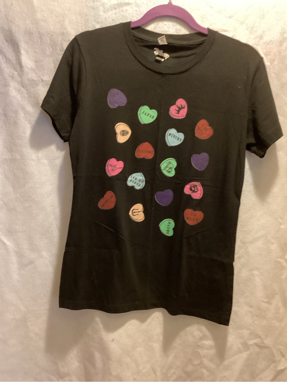 Disney Black Short-Sleeve Tee with Multicolored Heart Candies